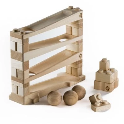 Baumkinder Kugelbahn Holz Ab 1 Jahr Und Stapelturm In Einem Holzspielzeug Vereint - Mini ( 32 Teile)